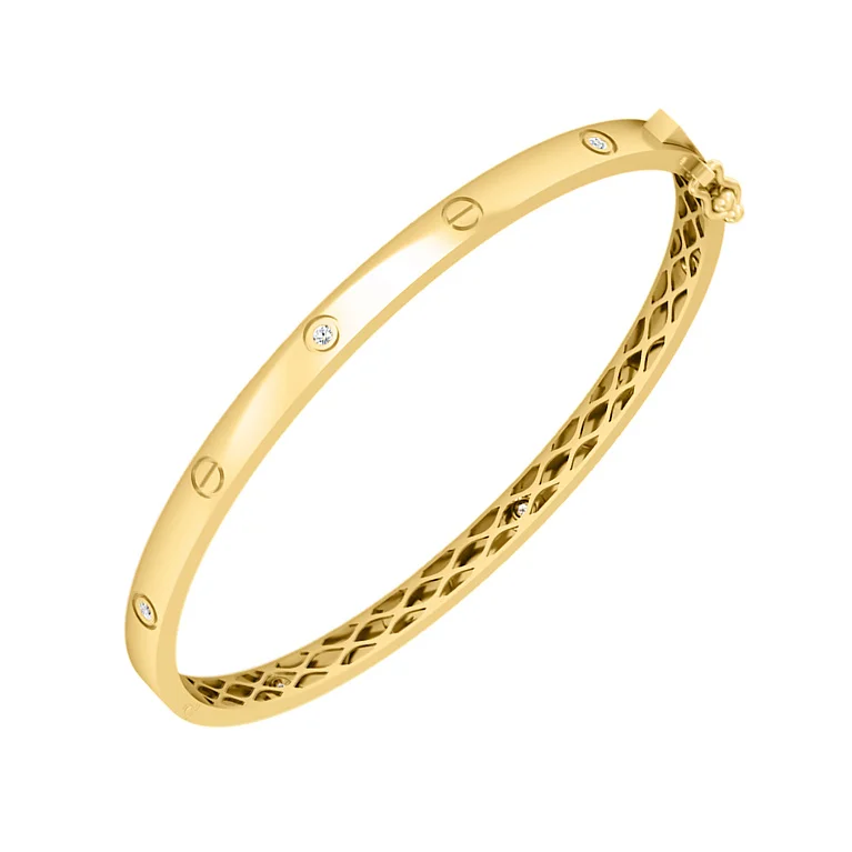 Жорсткий браслет "Love" з жовтого золота з фіанітами  - 2205525