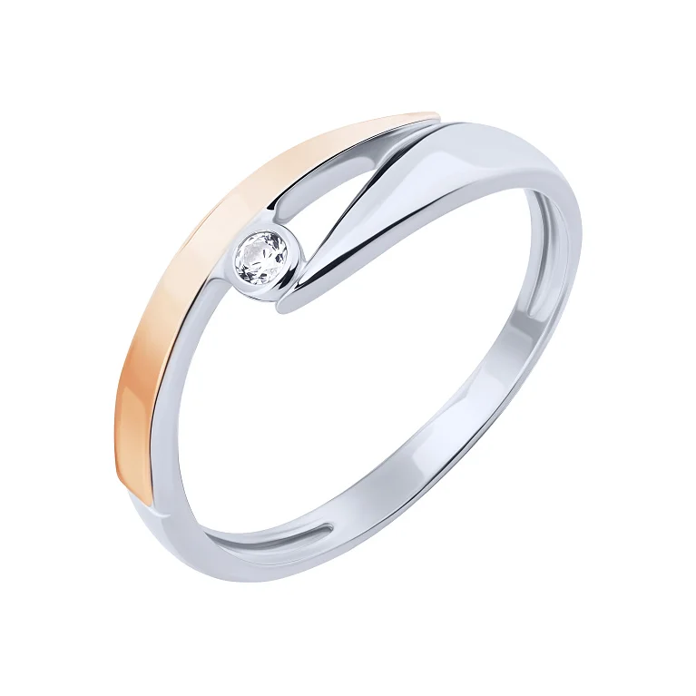 Элегантное серебряное кольцо с фианитом и золотой накладкой - 2117655