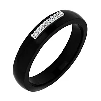 Керамічна каблучка зі вставкою з білого золота з доріжкою діамантів - 2129623