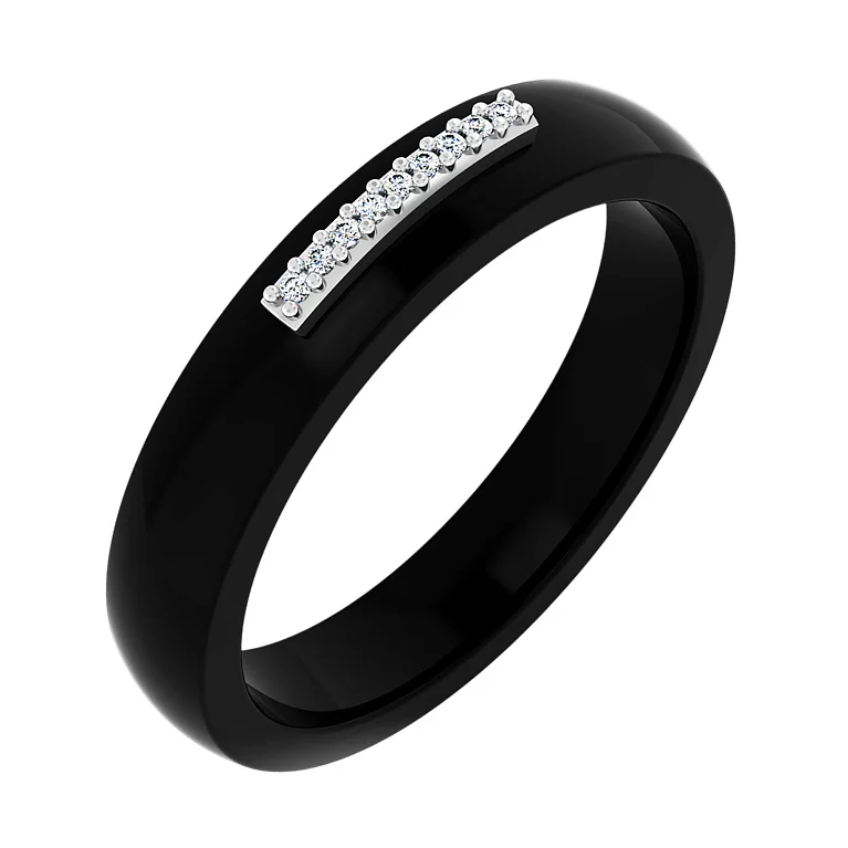 Керамічна каблучка зі вставкою з білого золота з доріжкою діамантів - 2129623