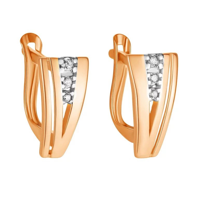 Золоті сережки з фіанітами. Артикул 107725: ціна, відгуки, фото – купити в інтернет-магазині AURUM