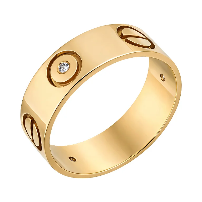 Каблучка "Love" з лимонного золота з фіанітом - 1095004