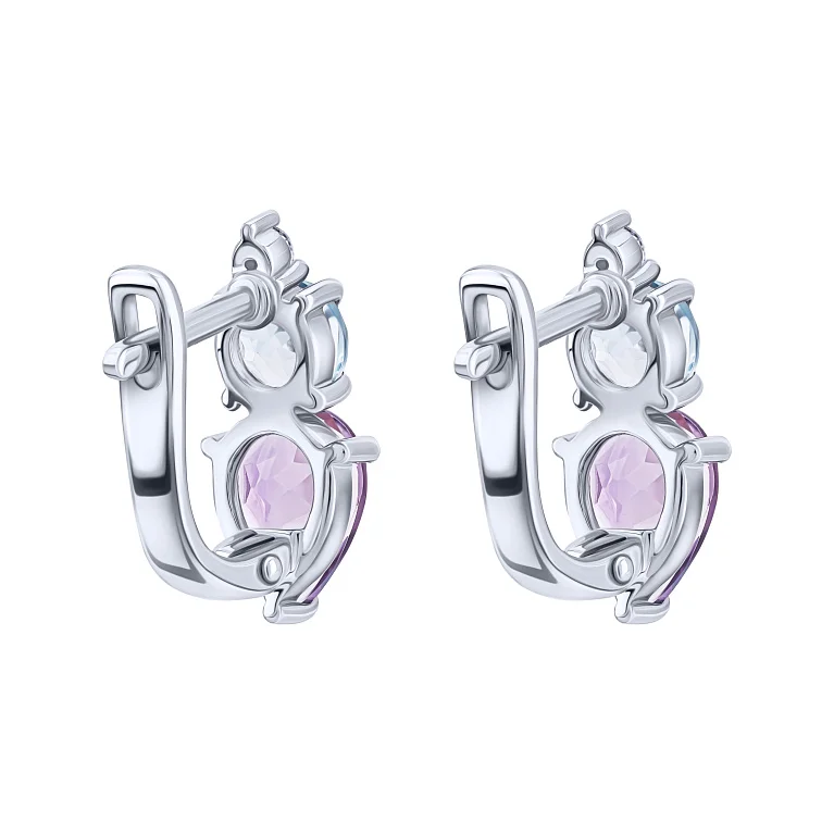 Серебряные серьги с аметистами, топазами и фианитами - 2021221