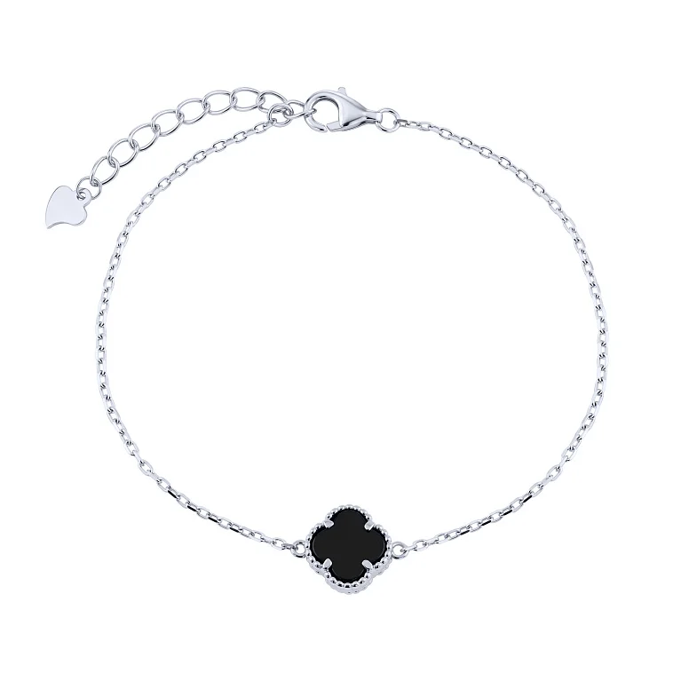 Серебряный браслет "Клевер" с перламутром, плетение якорь - 2218050