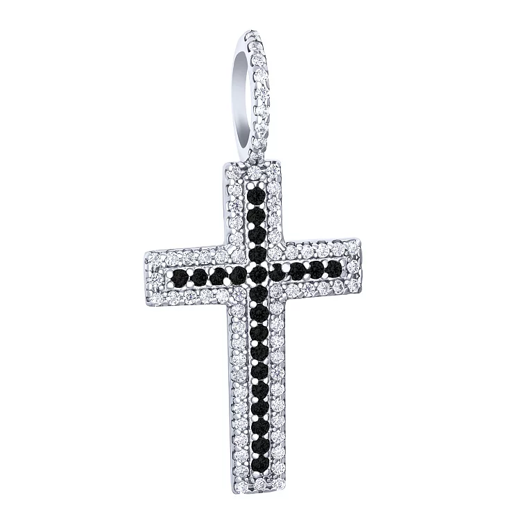 Декоративний срібний хрест з доріжкою фіанітів. Артикул 7504/84529б/ч/21: ціна, відгуки, фото – купити в інтернет-магазині AURUM