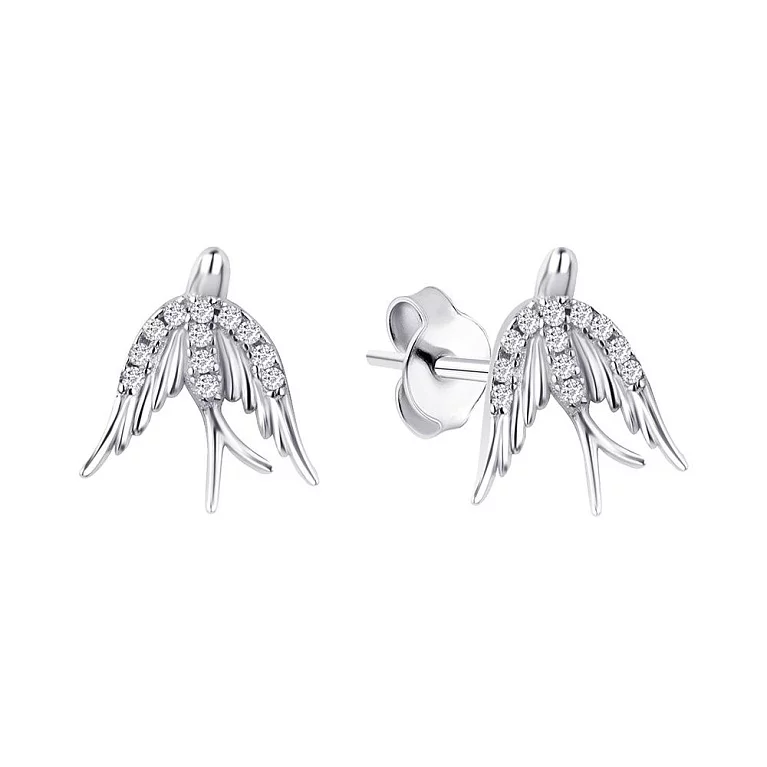 Срібні сережки-гвоздики Ластівка з фіанітами. Артикул 7518/С2Ф/2022: ціна, відгуки, фото – купити в інтернет-магазині AURUM
