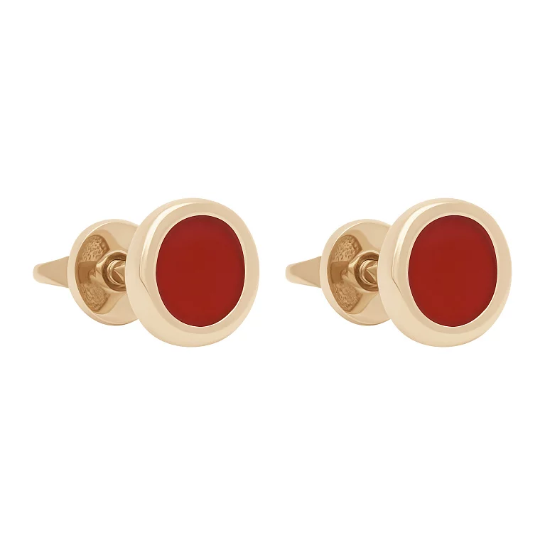Круглые сережки-гвоздики из красного золота с эмалью. Артикул 120954/3: цена, отзывы, фото – купить в интернет-магазине AURUM
