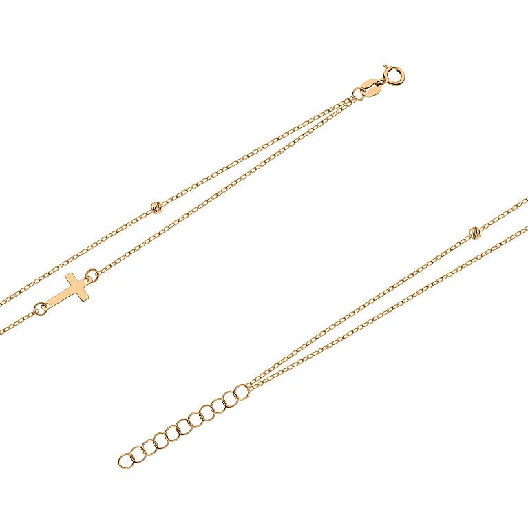 Подвійний золотий браслет з хрестиком плетіння якір. Артикул 325414: ціна, відгуки, фото – купити в інтернет-магазині AURUM