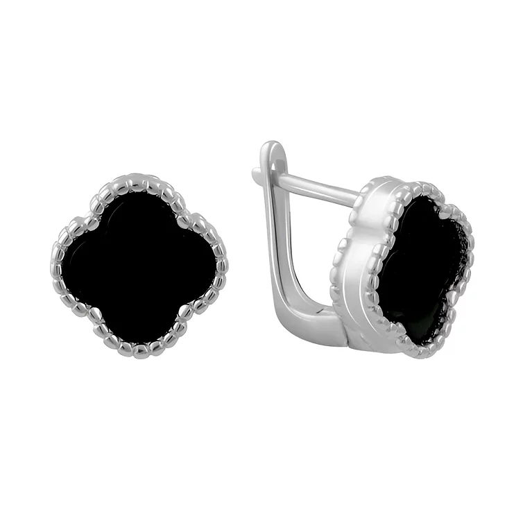 Серебряные серьги "Клевер" с ониксом. Артикул 7502/2082422/170: цена, отзывы, фото – купить в интернет-магазине AURUM