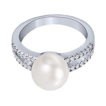 Серебряное кольцо с жемчужиной и фианитами - 2098577