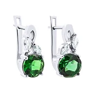 Серебряные серьги с крупным изумрудом и фианитами - 1524817