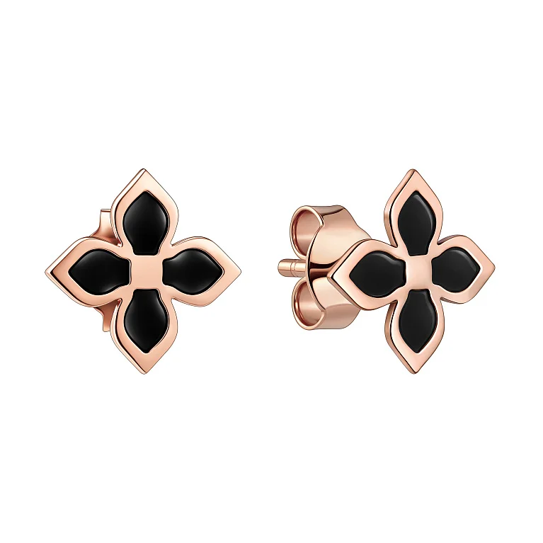 Серьги-пусеты "Цветок"  из красного золота с эмалью - 2134665