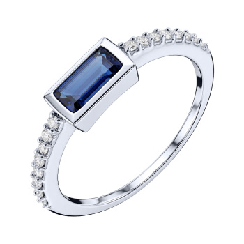 Серебряное кольцо с сапфиром и дорожкой из фианитов - 2287775