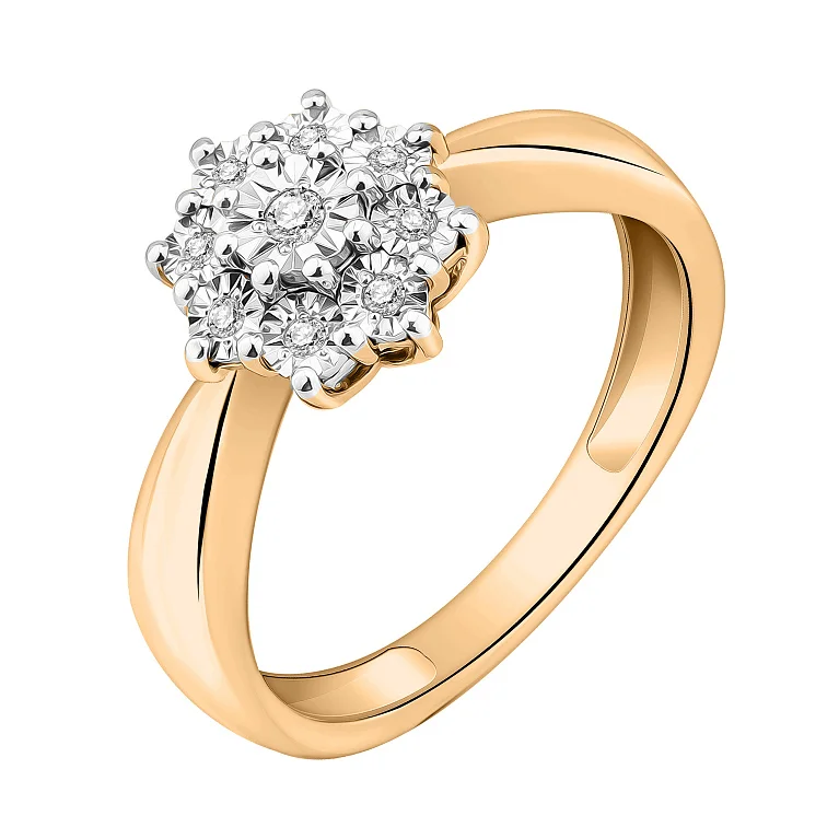 Кольцо в красном золоте "Цветок" с бриллиантами - 2162739