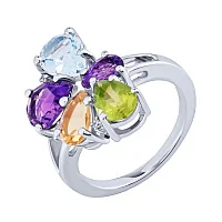 Срібна каблучка з аметистом, цитрином, хризолітом, топазом і фіанітами - 2088369
