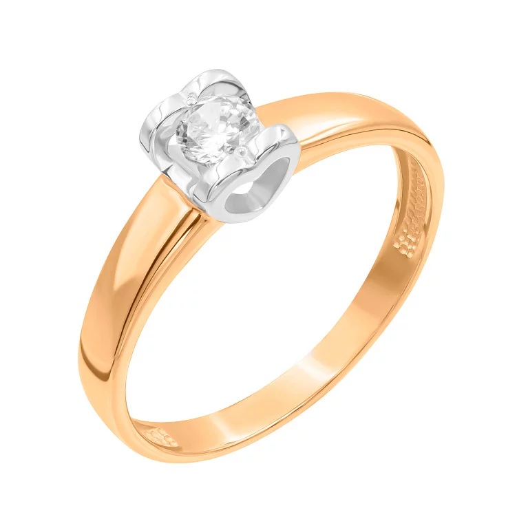 Помолвочное кольцо с фианитом "Сердце" в комбинированном золоте. Артикул 700364: цена, отзывы, фото – купить в интернет-магазине AURUM
