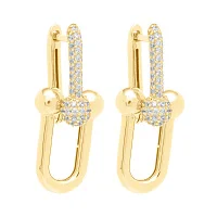 Сережки "Ланки" в жовтому золоті з фіанітами в жовтому кольорі - 1984562