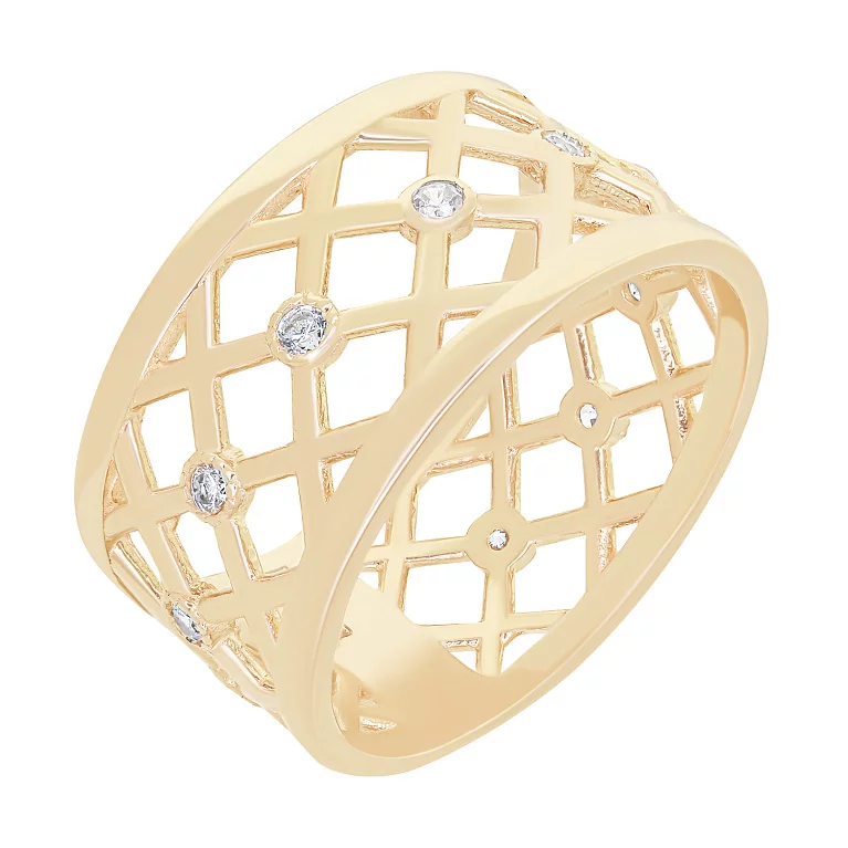 Широкое кольцо в красном золоте с фианитами. Артикул 214544801: цена, отзывы, фото – купить в интернет-магазине AURUM