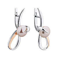 Серебяные серьги каплевидной формы с золотой накладкой и жемчужиной - 2112354