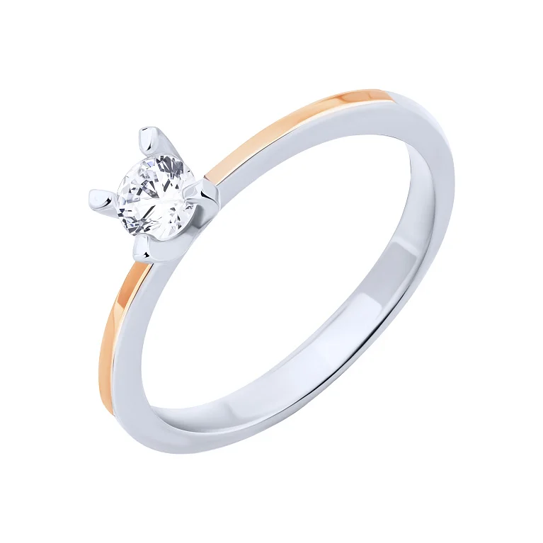 Каблучка зі срібла з накладками із червоного золота з фіанітом - 2122518