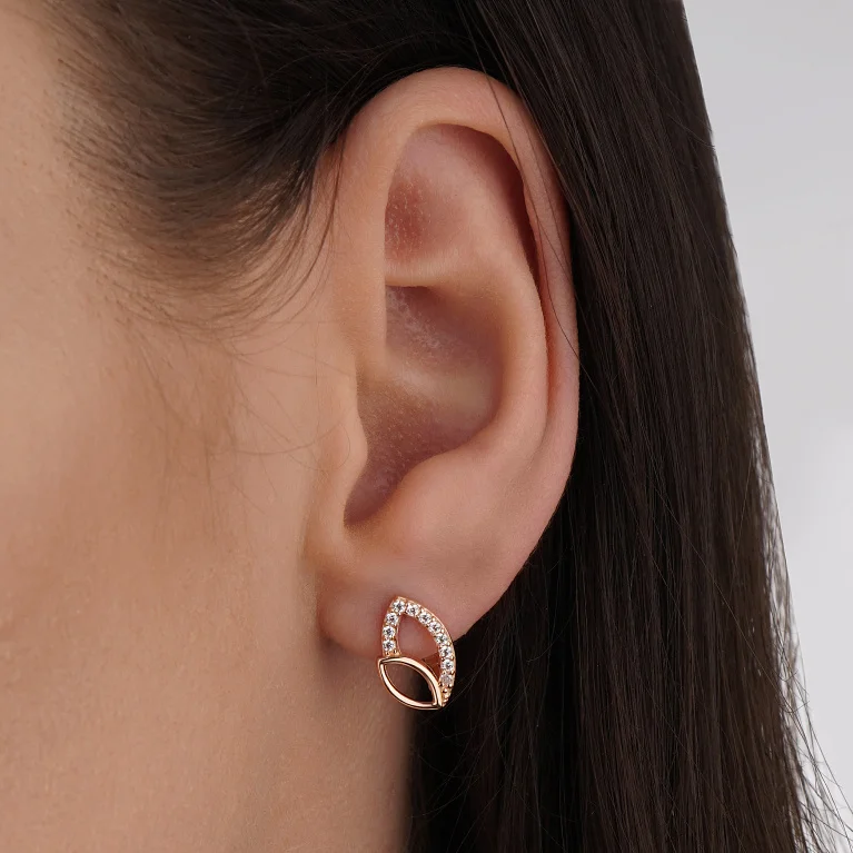 Сережки у червоному золоті "Листочки" з фіанітами - 2220449