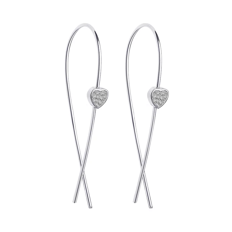 Серебряные серьги-петли сердечко с фианитами. Артикул 7502/С2Ф/1420: цена, отзывы, фото – купить в интернет-магазине AURUM