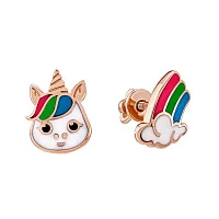Сережки-гвоздики детские "Единорог" с эмалью - 1976015