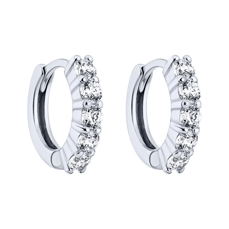 Срібні сережки-кільця з доріжкою фіанітів - 2172653