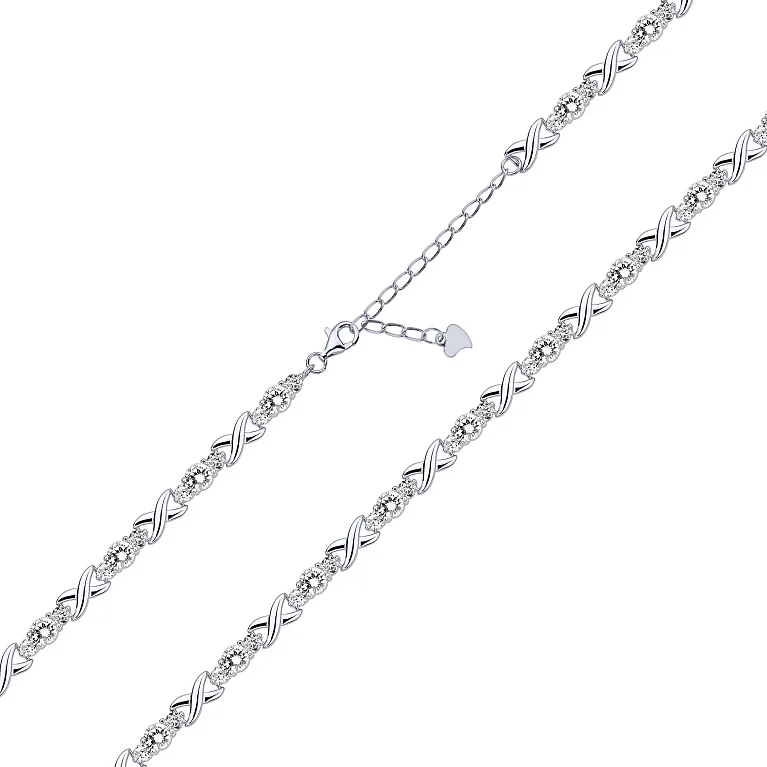 Модний срібний браслет з фіанітами в фантазійному плетінні - 2014599