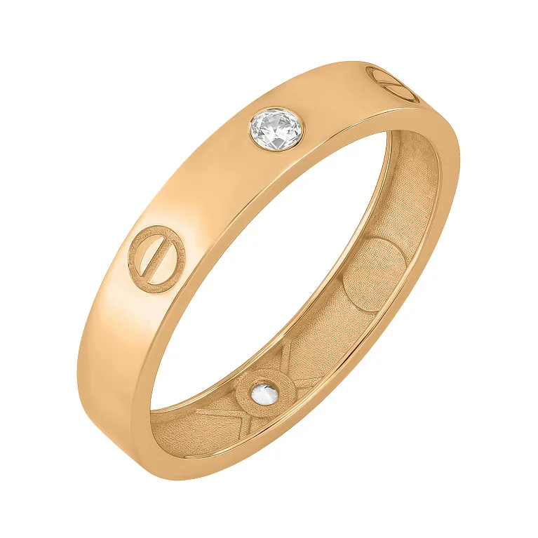 Каблучка "Love" у червоному золоті з фіанітами - 2139510