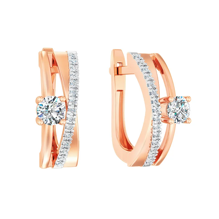 Серьги из красного золота с фианитами - 2118038