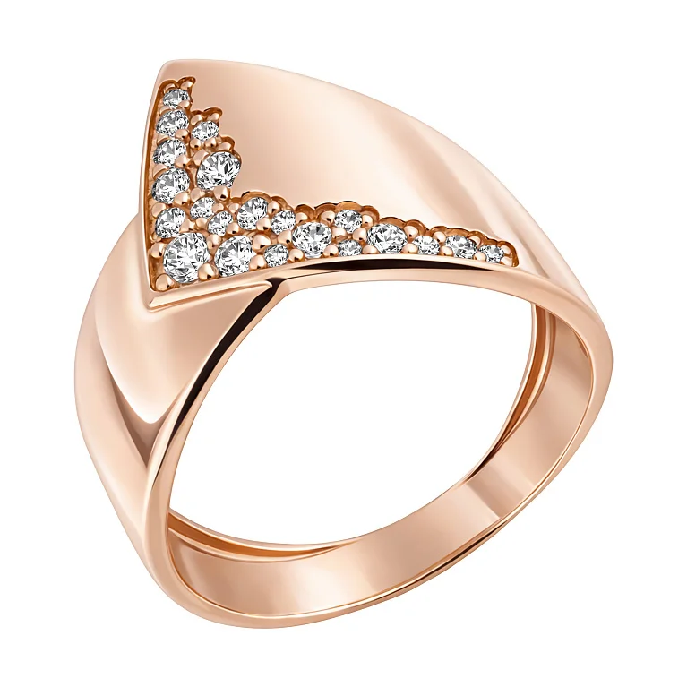 Широка каблучка у червоному золоті з фіанітами  - 2218553