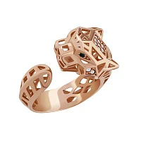 Стильна каблучка "Пантера" з червоного золота з фіанітами - 1984655