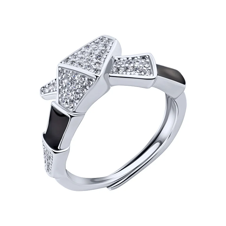 Срібна каблучка "Змія" з фіанітами та емаллю - 2149243