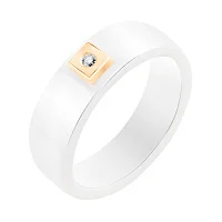 Каблучка із білої кераміки та червоного золота з діамантом - 2124799