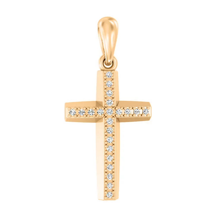 Дерокативный крестик в красном золоте с бриллиантами. Артикул П011380010: цена, отзывы, фото – купить в интернет-магазине AURUM