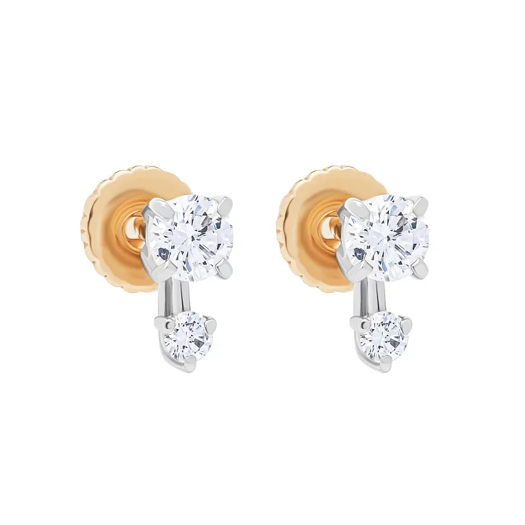 Сережки-гвоздики з комбінованого золота з діамантами. Артикул 20105: ціна, відгуки, фото – купити в інтернет-магазині AURUM