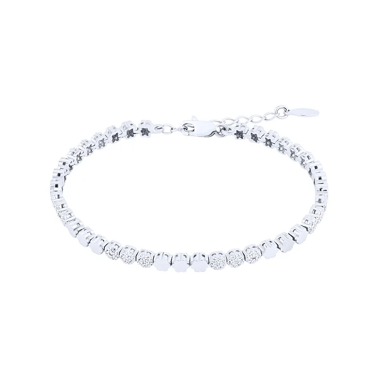 Браслет "Цветы"  из серебра с фианитами в плетение фантазия - 2132294