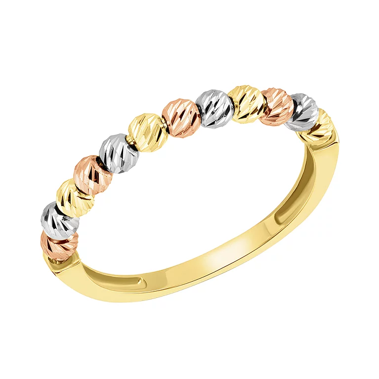 Кольцо из комбинированного золота с шарыми и алмазной гранью. Артикул 154481жкб: цена, отзывы, фото – купить в интернет-магазине AURUM