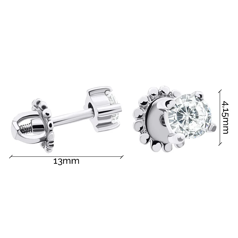 Серьги-гвоздики из серебра с фианитом - 1521595