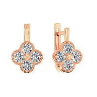 Серьги "Клевер" в красном золоте с фианитами - 2118467