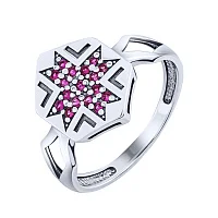 Каблучка зі срібла з чорнінням в етнічному стилі з фіанітами - 2079273