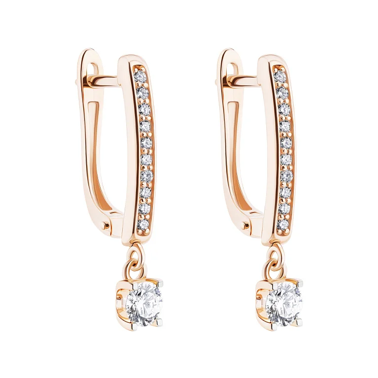 Сережки із червоного золота з підвісом і з діамантами - 2135854