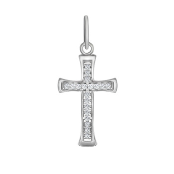 Крестик из серебра с дорожкой фианитов - 1575305