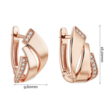 Фигурные серьги из красного золота с фианитами  - 2246749