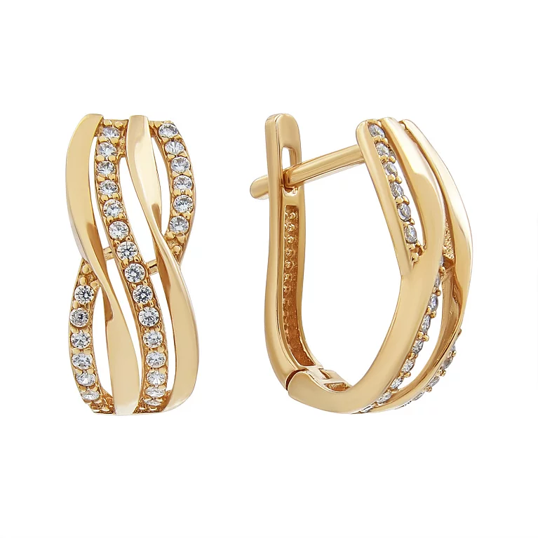 Золоті сережки з фіанітами. Артикул 2191539101: ціна, відгуки, фото – купити в інтернет-магазині AURUM