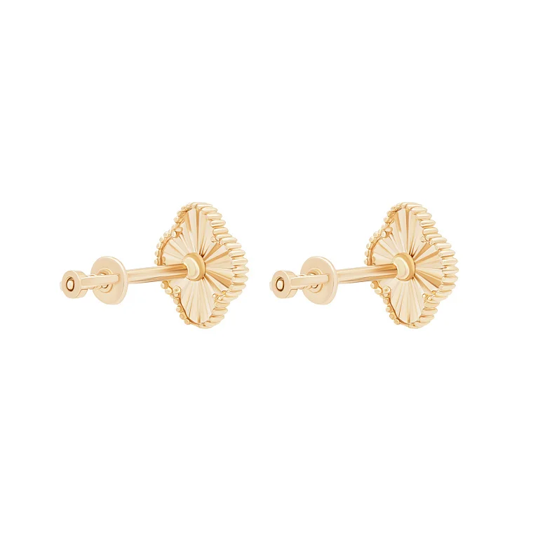 Сережки-пусети "Конюшина" з червоного золота з алмазною гранню - 1748319