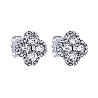 Серьги-гвоздики "Клевер" из серебра с фианитами - 2187346