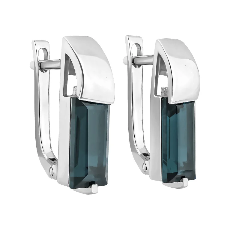 Серебряные серьги с топазом лондон в форме прямоугольника - 2137676