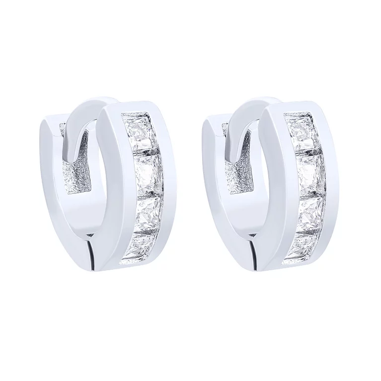 Срібні сережки-кільця з фіанітами. Артикул 7502/2128595: ціна, відгуки, фото – купити в інтернет-магазині AURUM